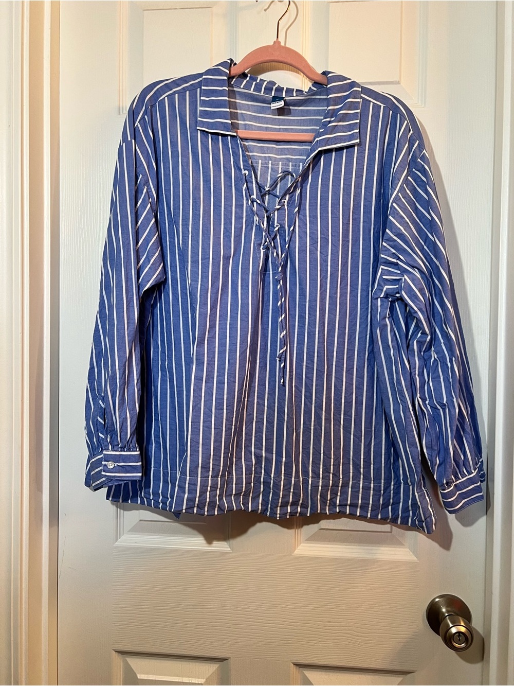 🦋 Old Navy Blue and White Striped Lace-Up Tunic size xlarge